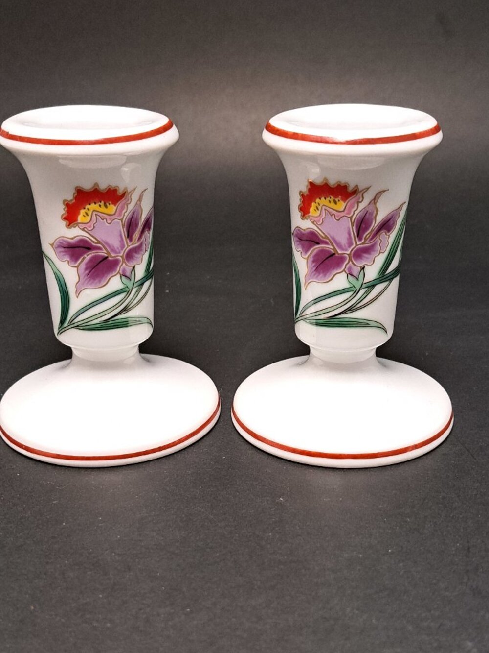 A pair of VTG Porcelain or Ceramic Floral Taper Candlestick Holders